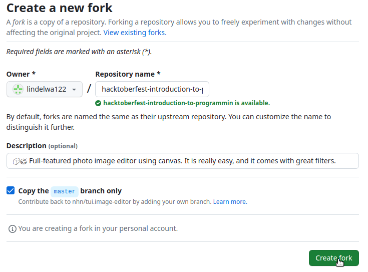 Create a fork screenshot example