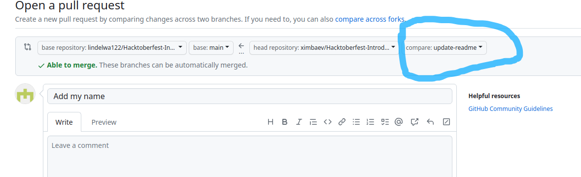 Double check the branch name screenshot example