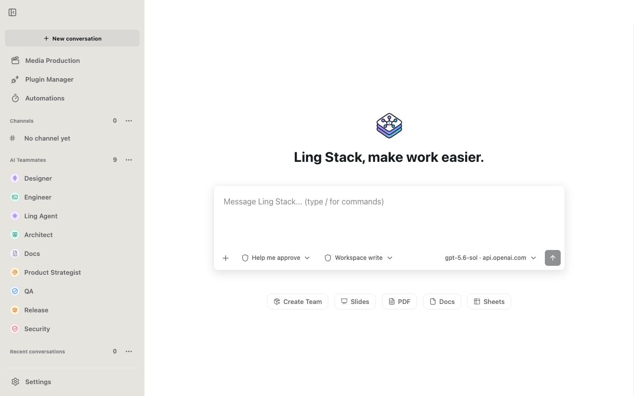 Ling Stack English homepage in a fresh workspace