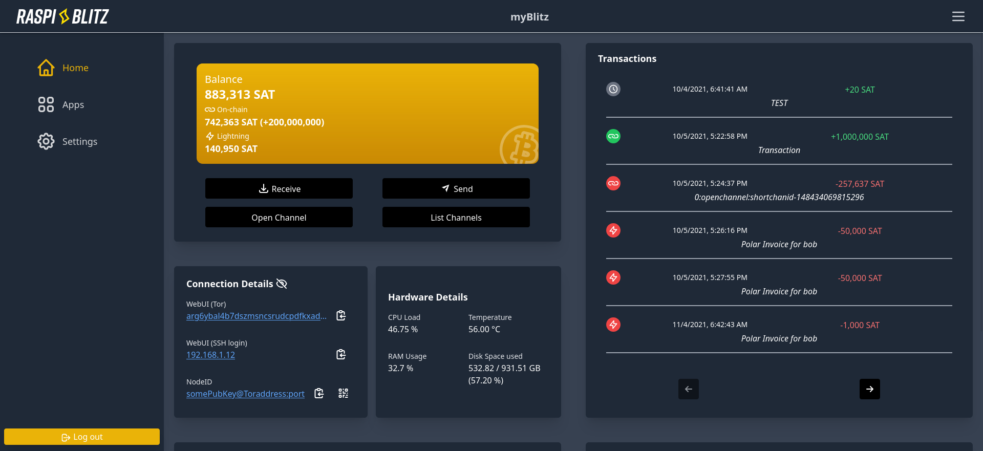 Raspiblitz Dashboard