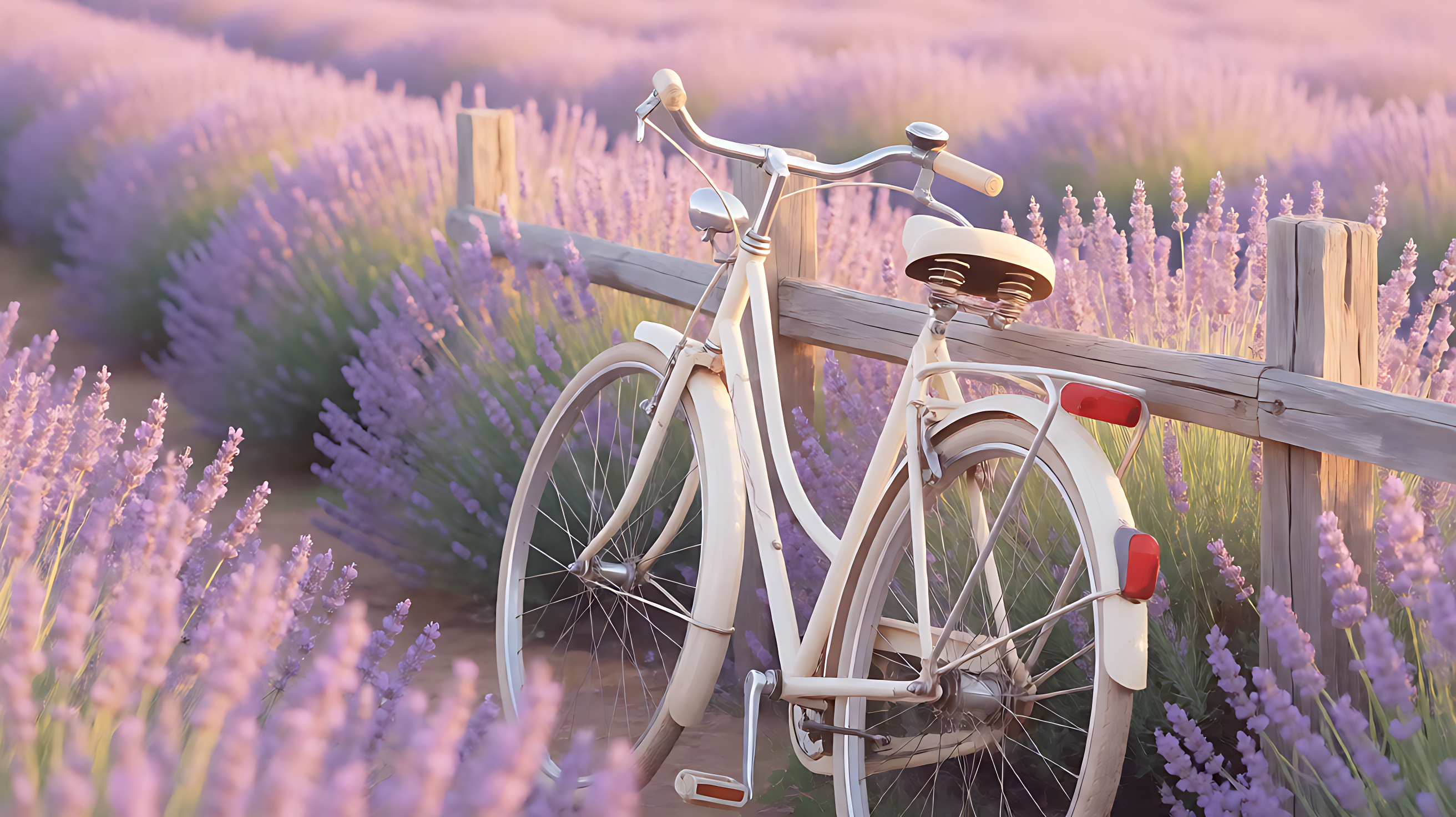 a vintage bicycle in a lavender field