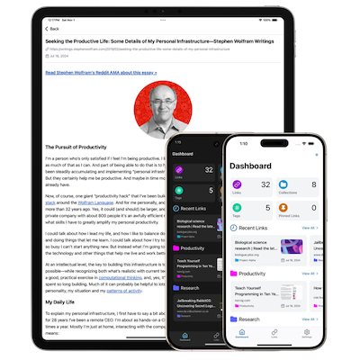Linkwarden official mobile apps shown on iPad, Pixel and iPhone