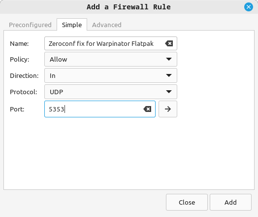 Zeroconf flatpak fix: UDP 5353