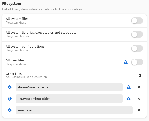 Flatseal filesystem permissions