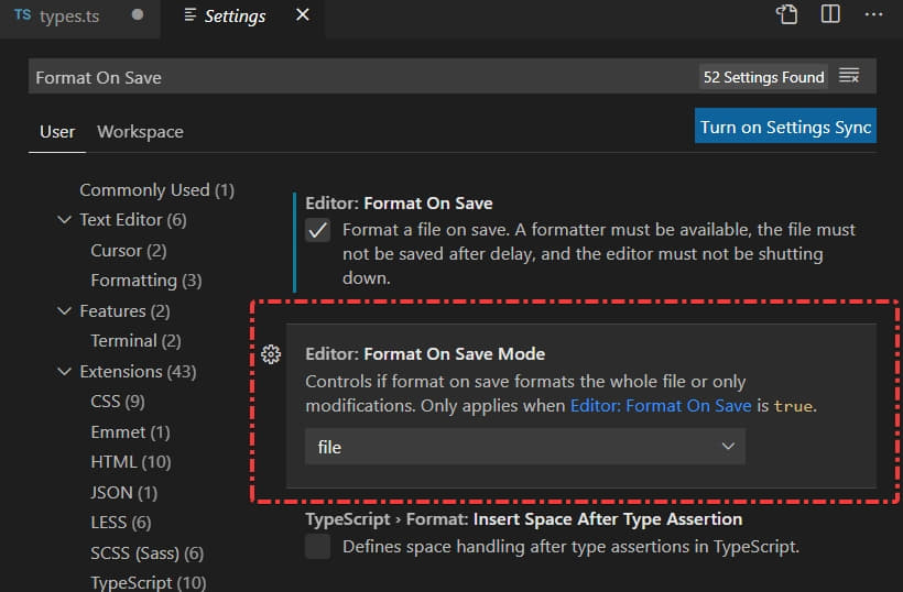 vs code format on save