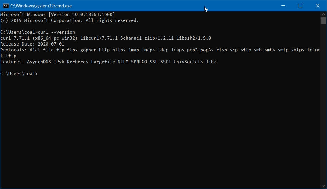 curl on Windows Command Prompt