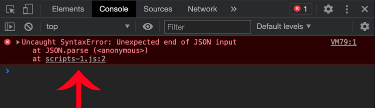 Unexpected end of JSON input in Chrome console