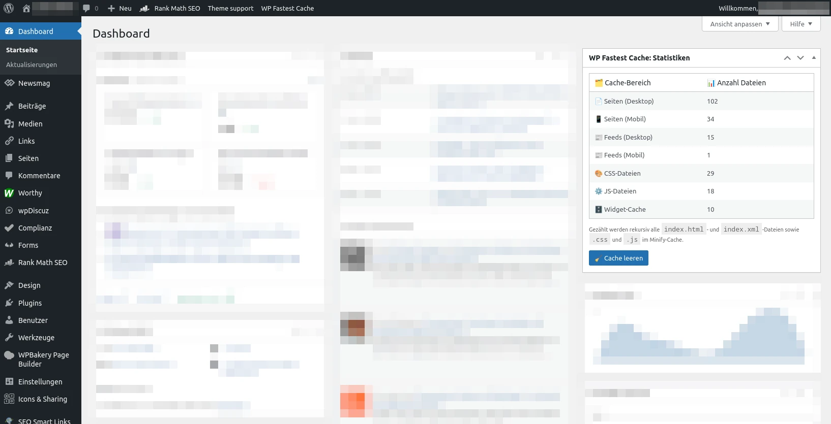 WPFC Cache-Statistiken im Dashboard von WordPress