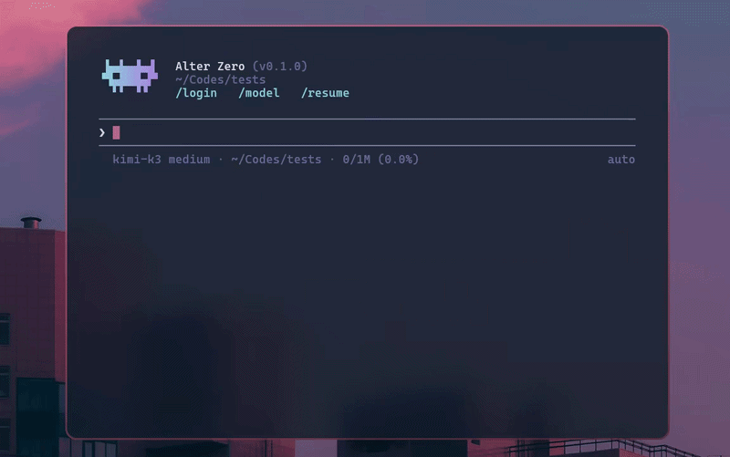 Alter Zero terminal coding agent demo