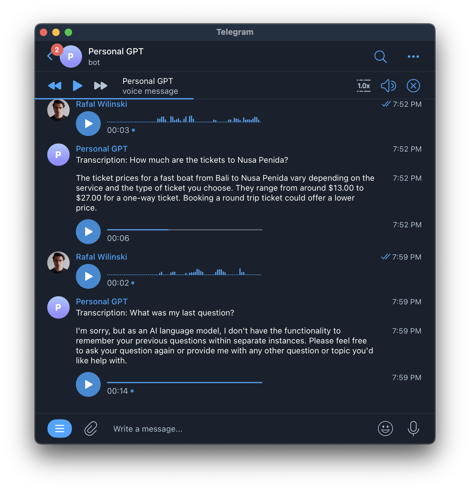 Telegram ChatGPT Concierge Bot