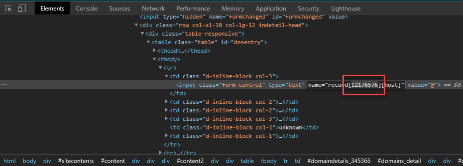 DNS entry's ID