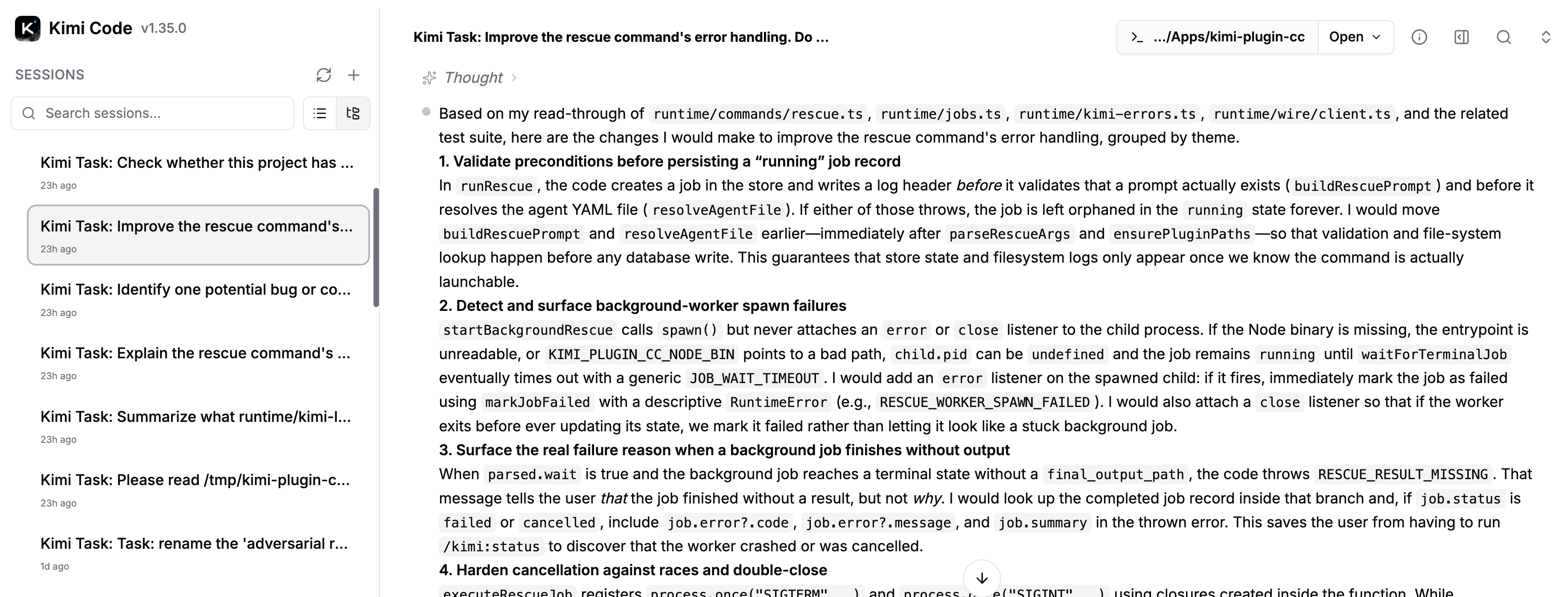 Plugin sessions in kimi web