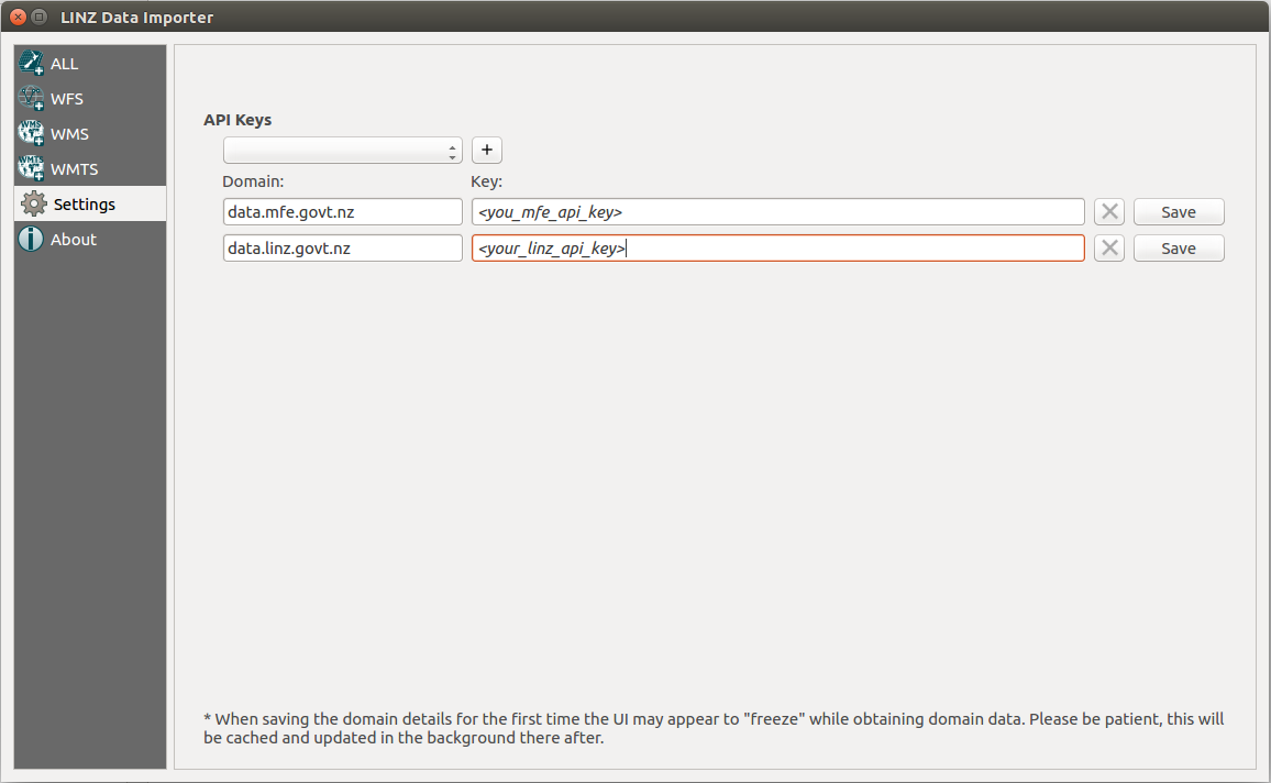 Example of Domains configured via the settings menu