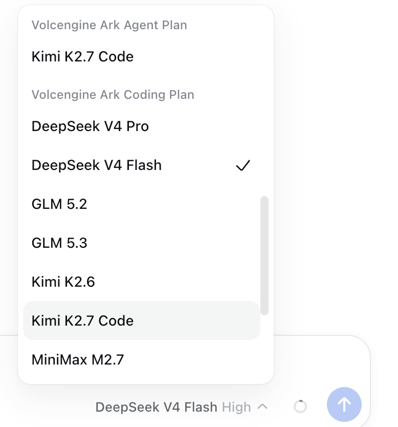 Volcengine model picker