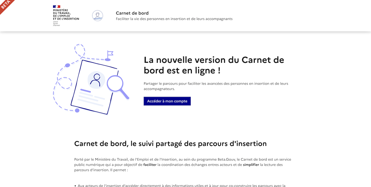 Page d'accueil du site Carnet de bord