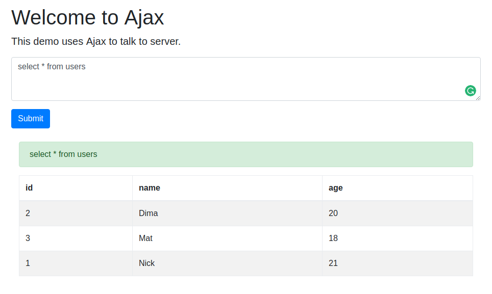 Ajax Screenshot