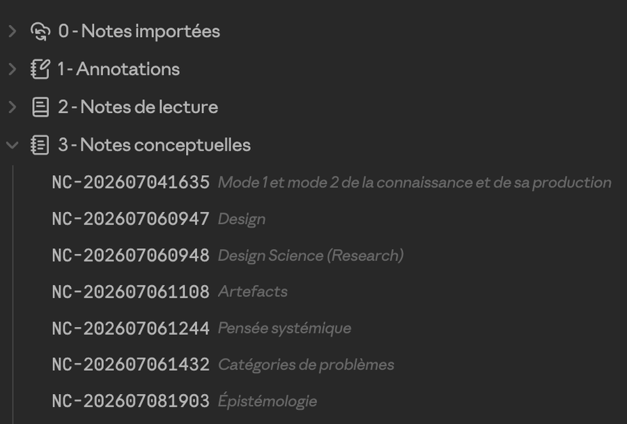 The file explorer showing coded note names in a fixed width font, each followed by its alias in italics