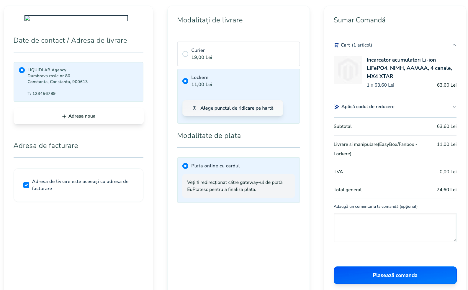 Checkout — locker shipping method, no point selected yet