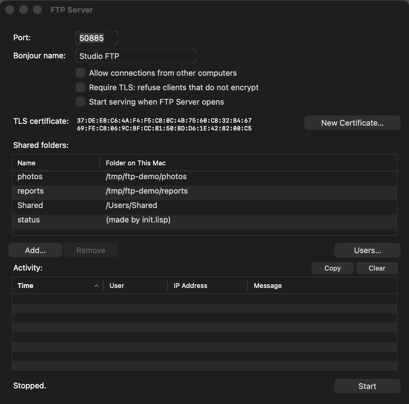 A screenshot of FTP Server App