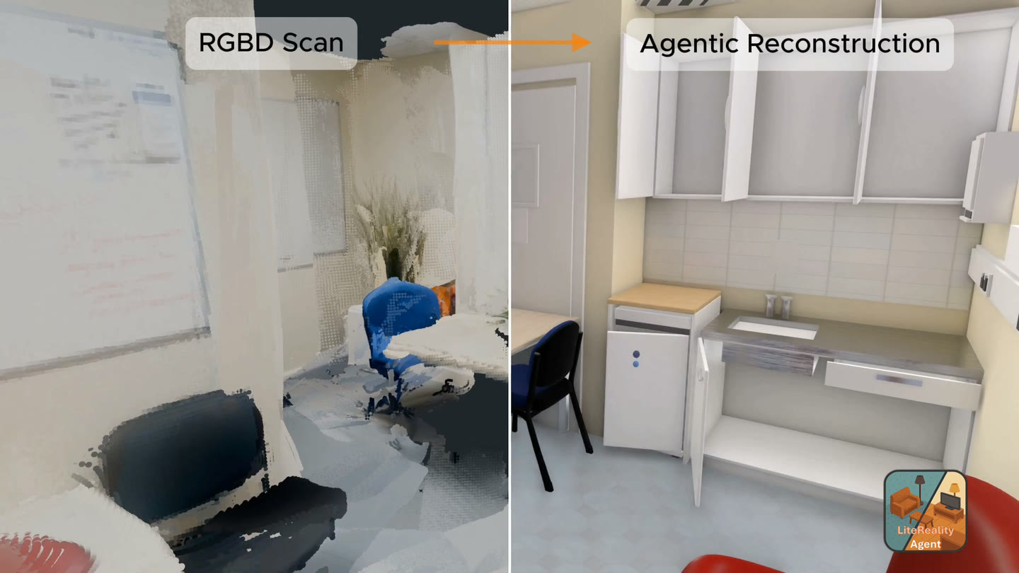 RGBD scan on the left, agentic reconstruction on the right
