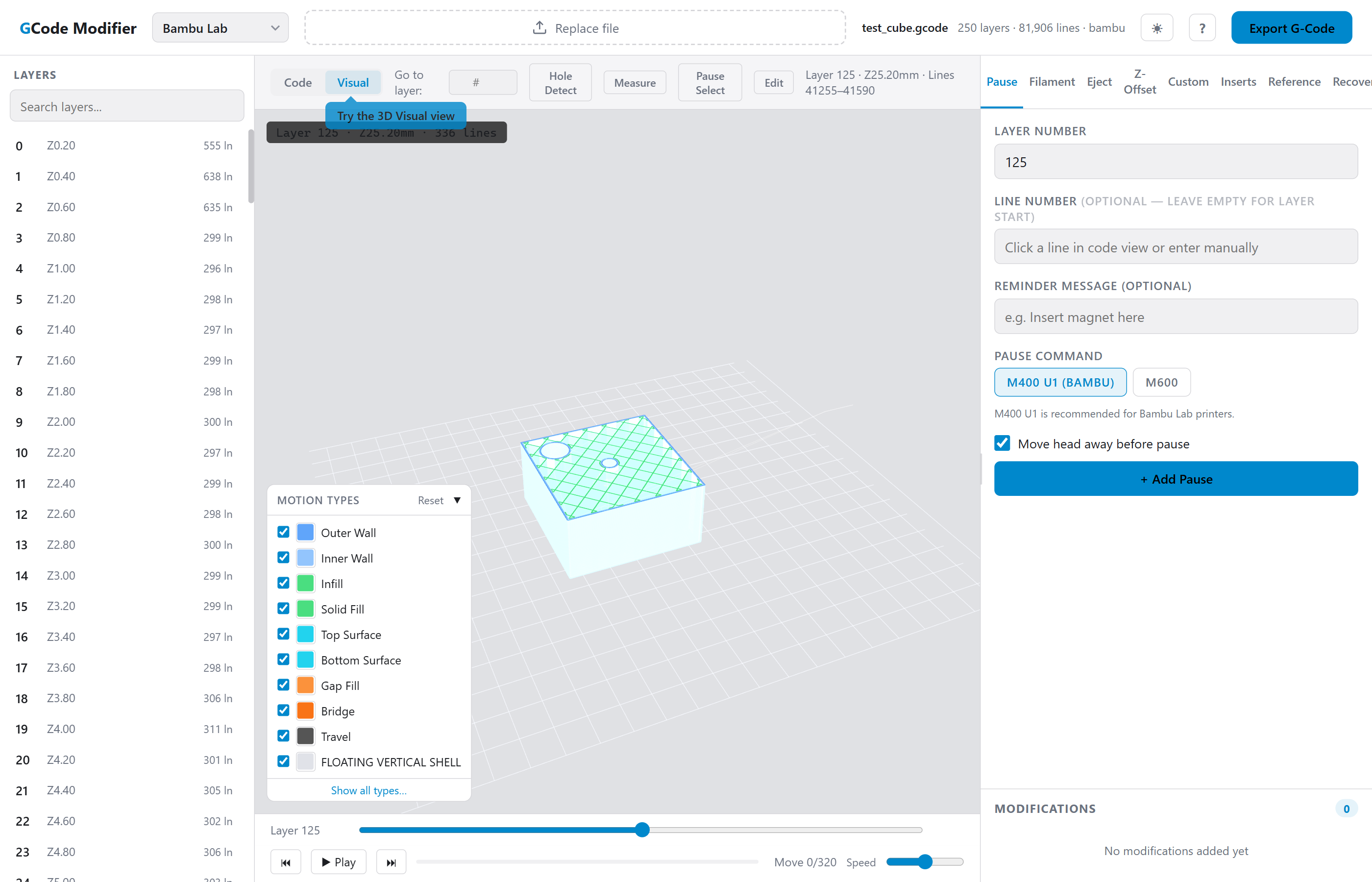 G-Code Modifier 3D View