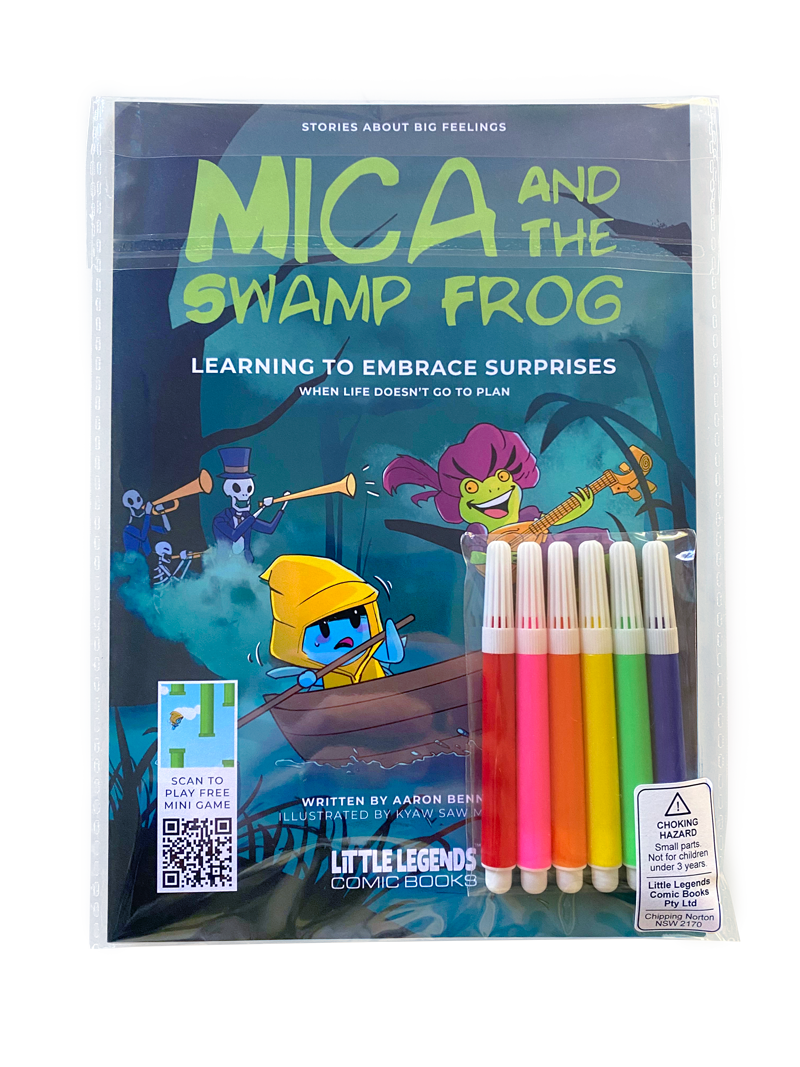 Little Legends packaged comic with markers