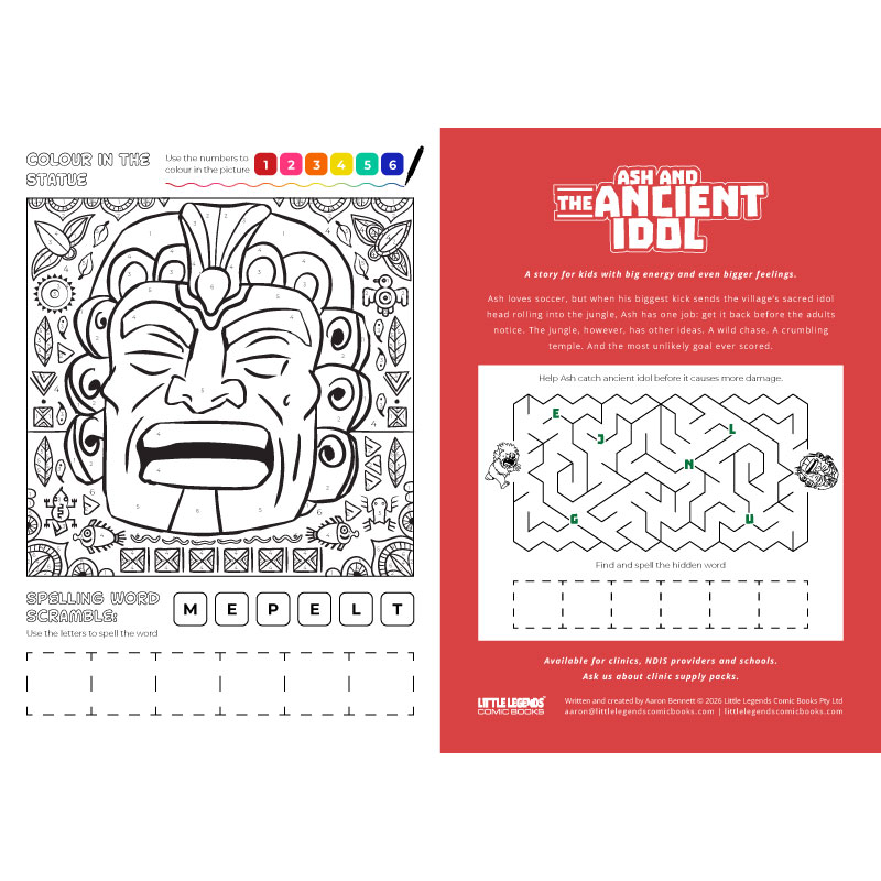 Inside: puzzles and colouring pages