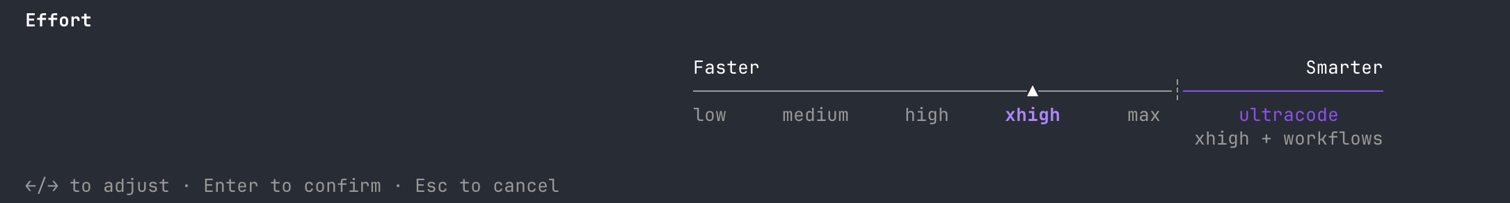 effort 档位：ultracode = xhigh + workflows