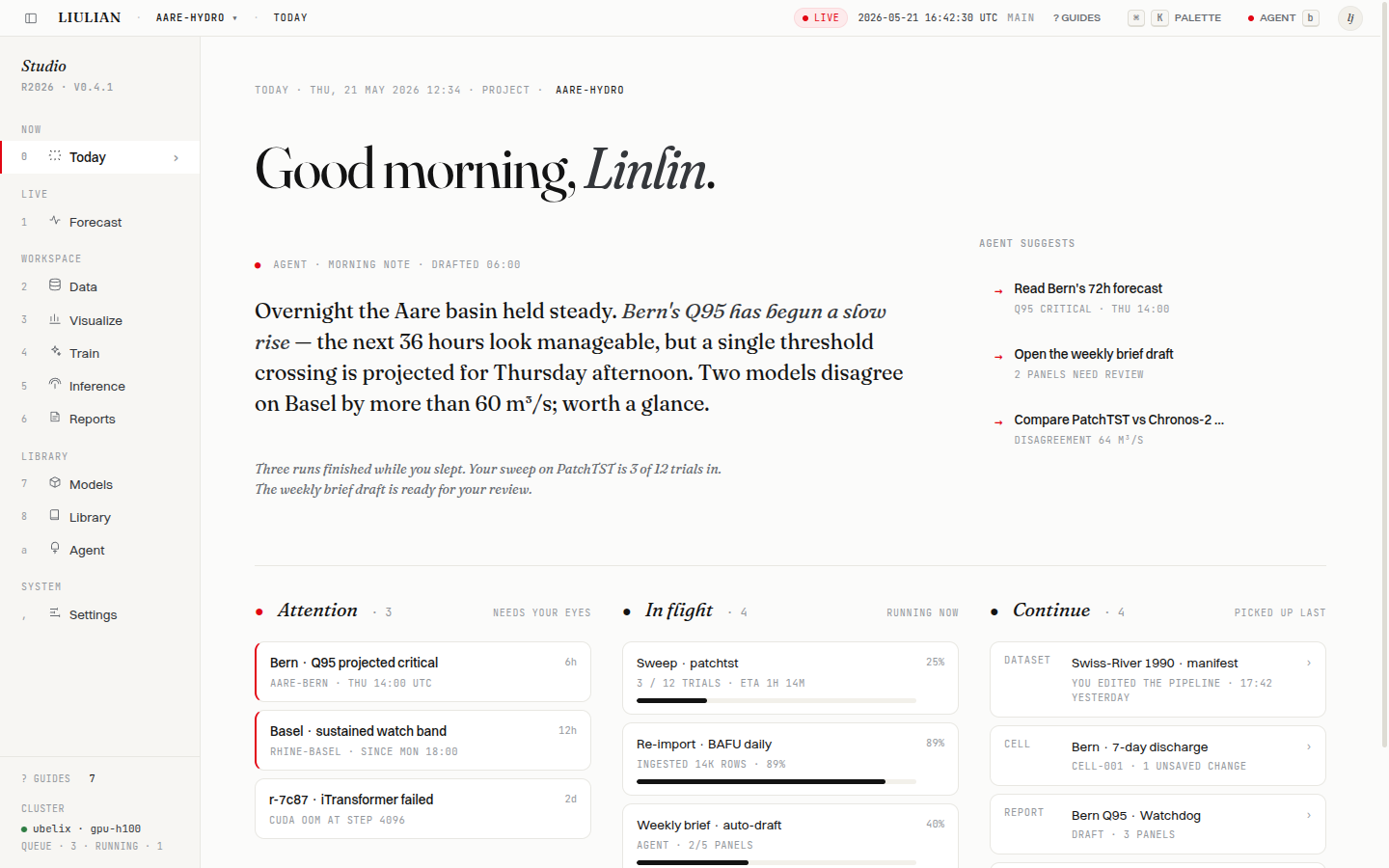 Today · morning note + attention / in-flight / continue