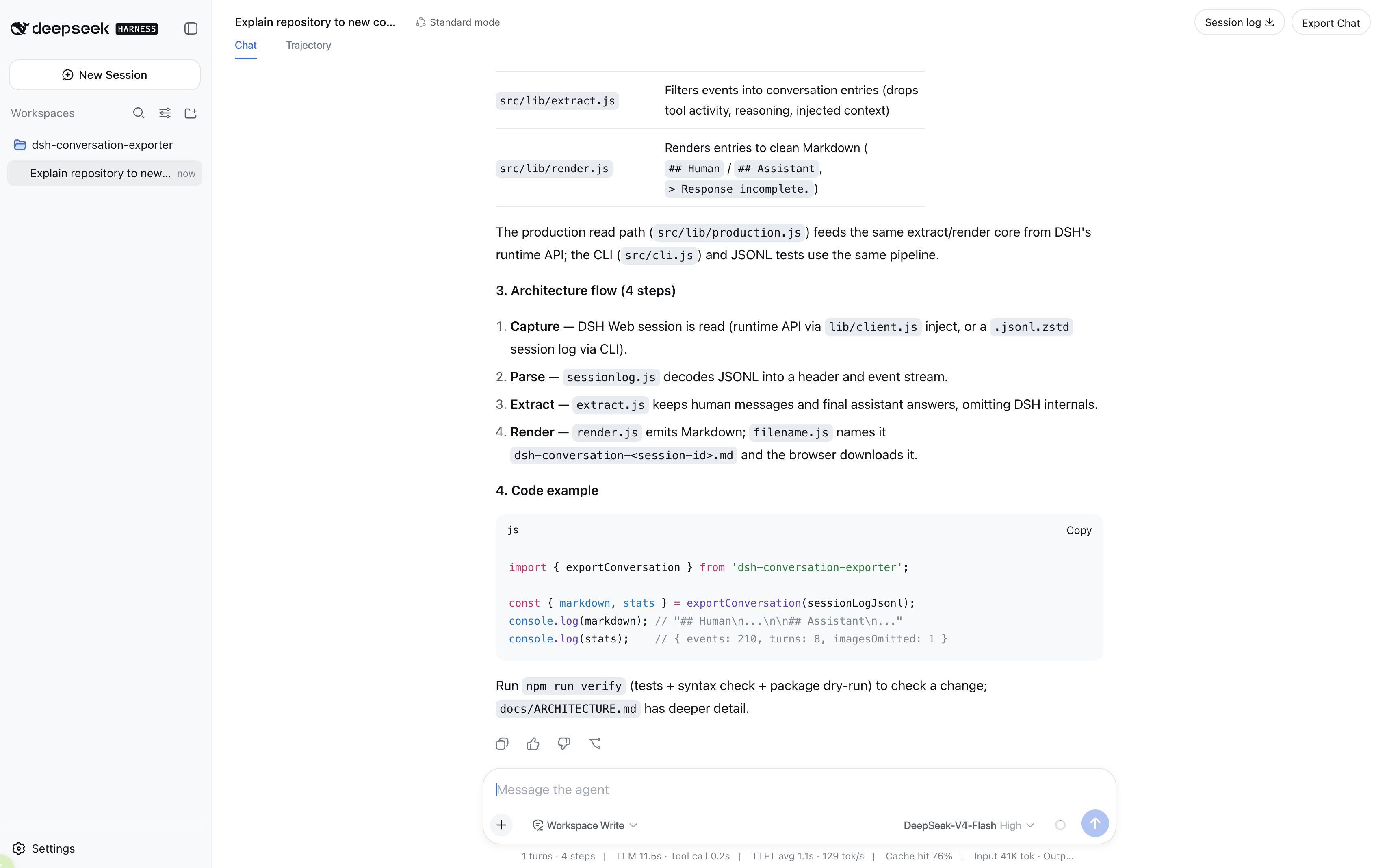 Export Chat in DeepSeek Harness