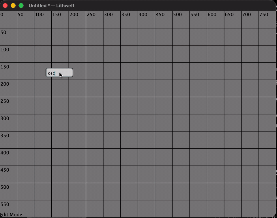 Lithweft node editor demonstration, showing a visual patch constructed from connected blocks