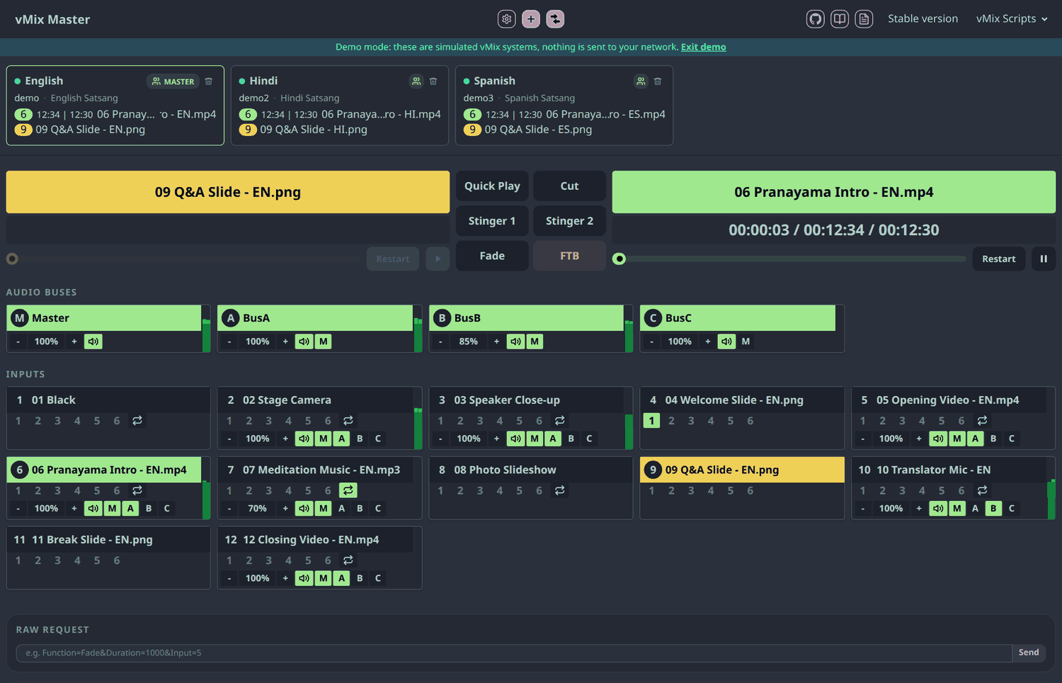 vMix Master controlling three grouped vMix systems