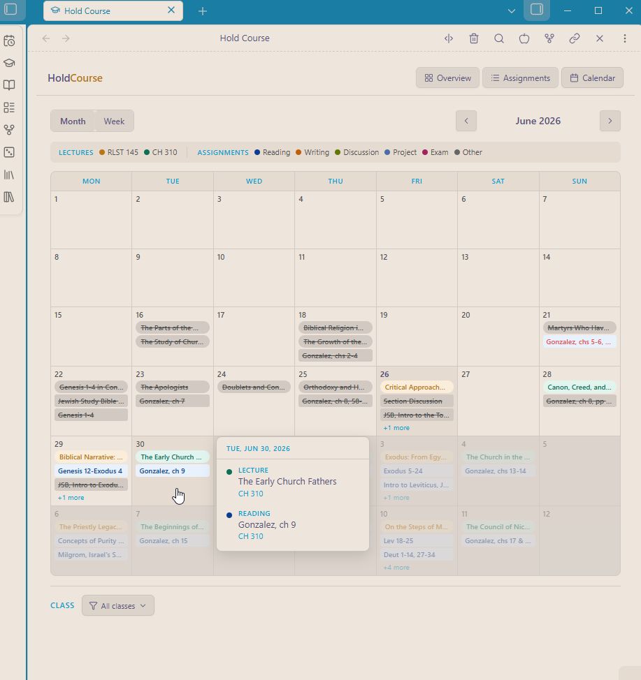 Monthly View Calendar