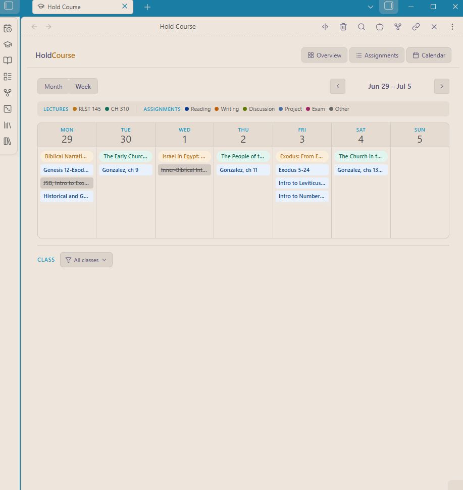 Weekly View Calendar