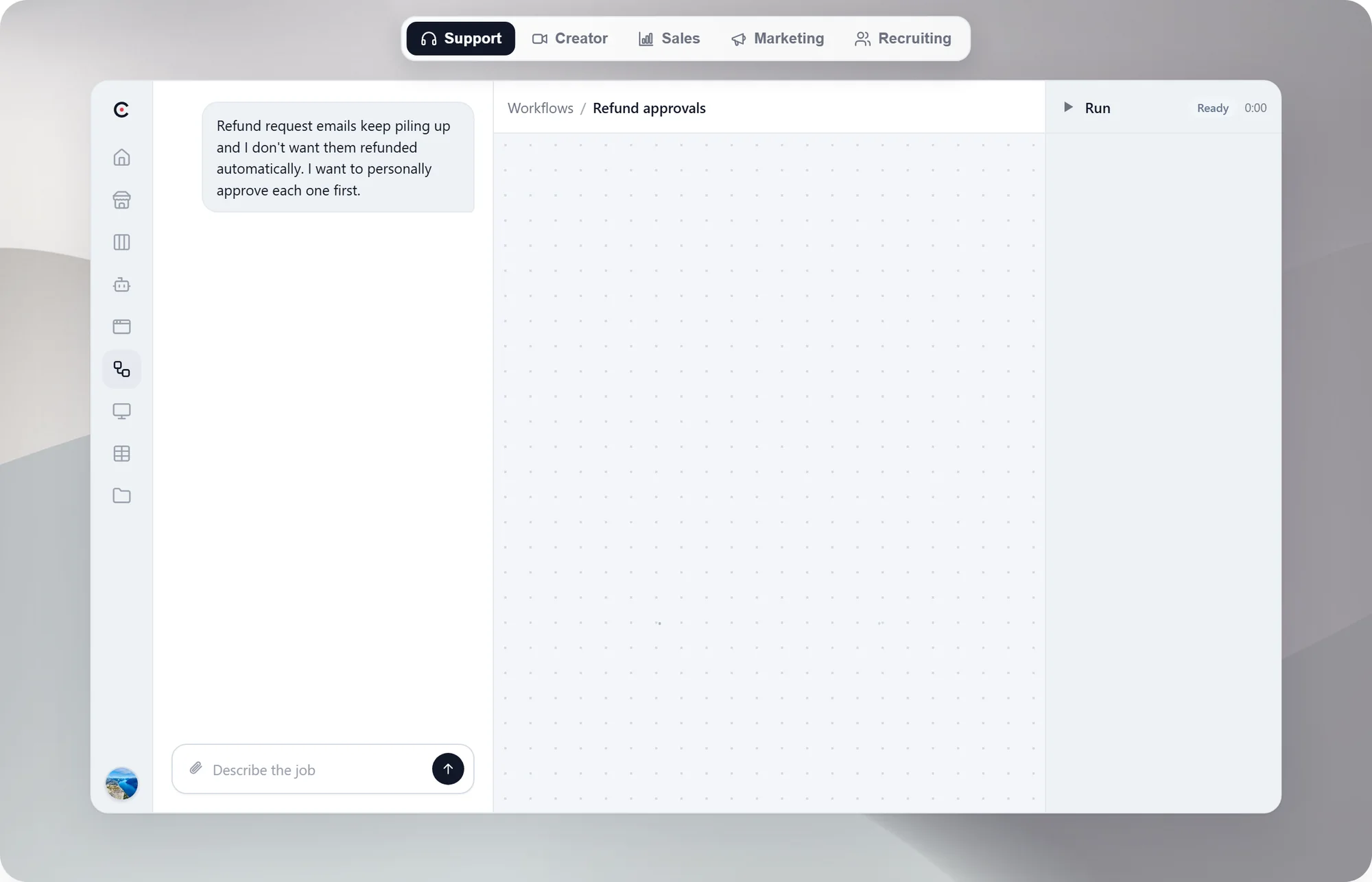 LiveContext builds an automation from a single chat message, then runs it: support, creator, sales, marketing and recruiting