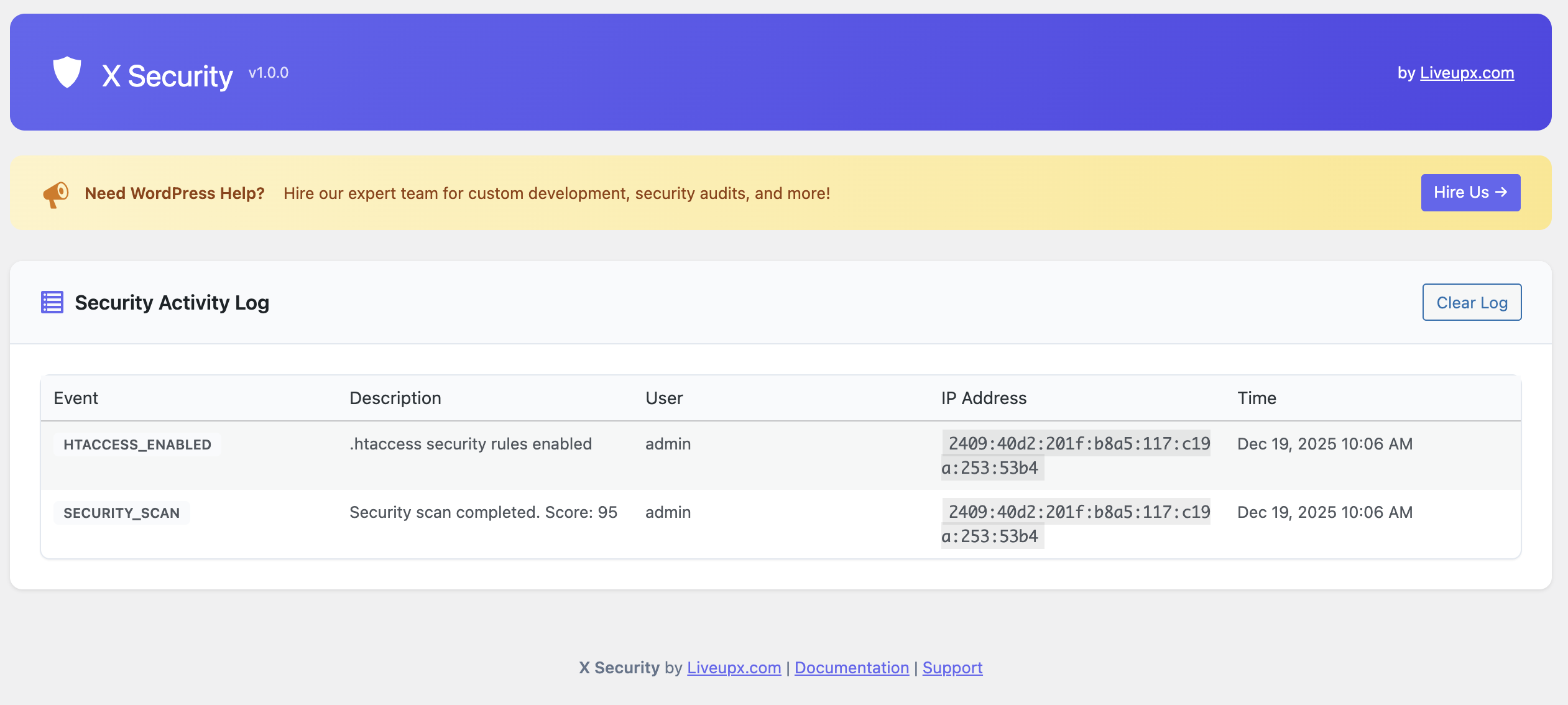 Security Activity Log