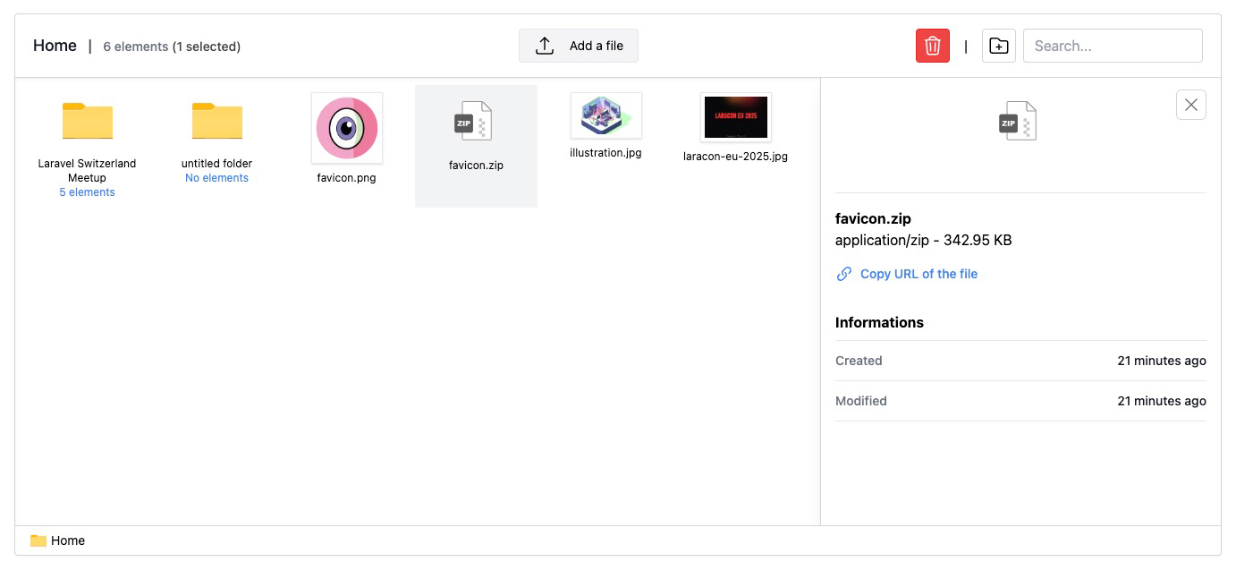 Livewire filemanager interface screenshot