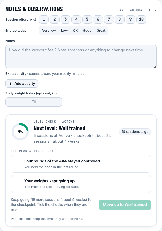 Compact effort, energy and extra activity controls