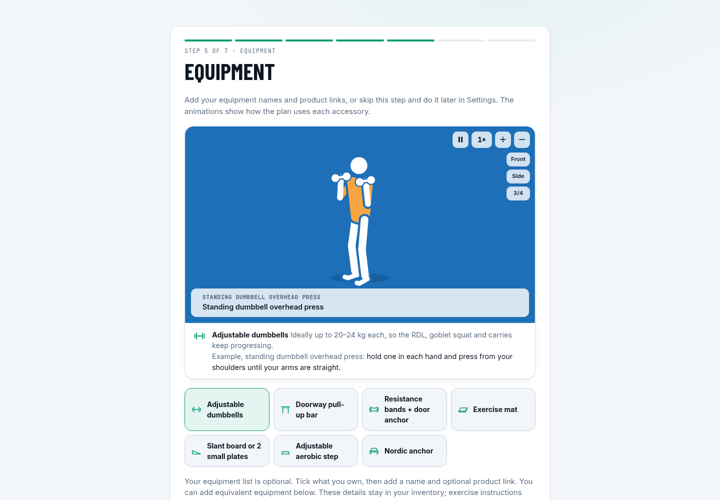 First-run equipment setup: 3D examples and your equipment names and links