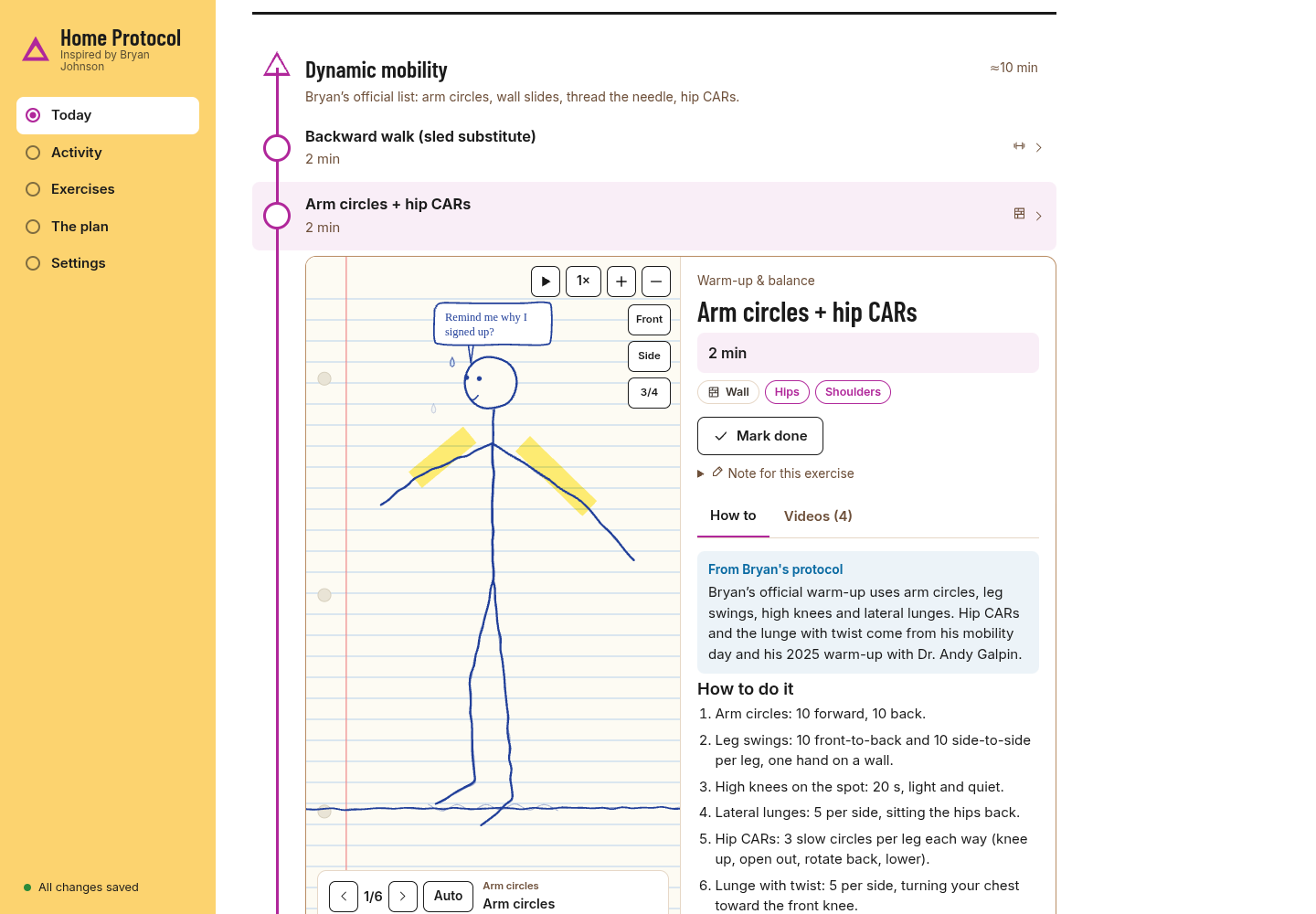 Course theme with Doodle animation: exercises as controls on a purple course line, one opened in place