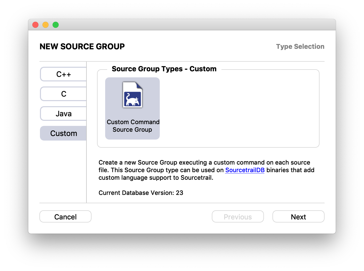 Custom Command Source Group Selection