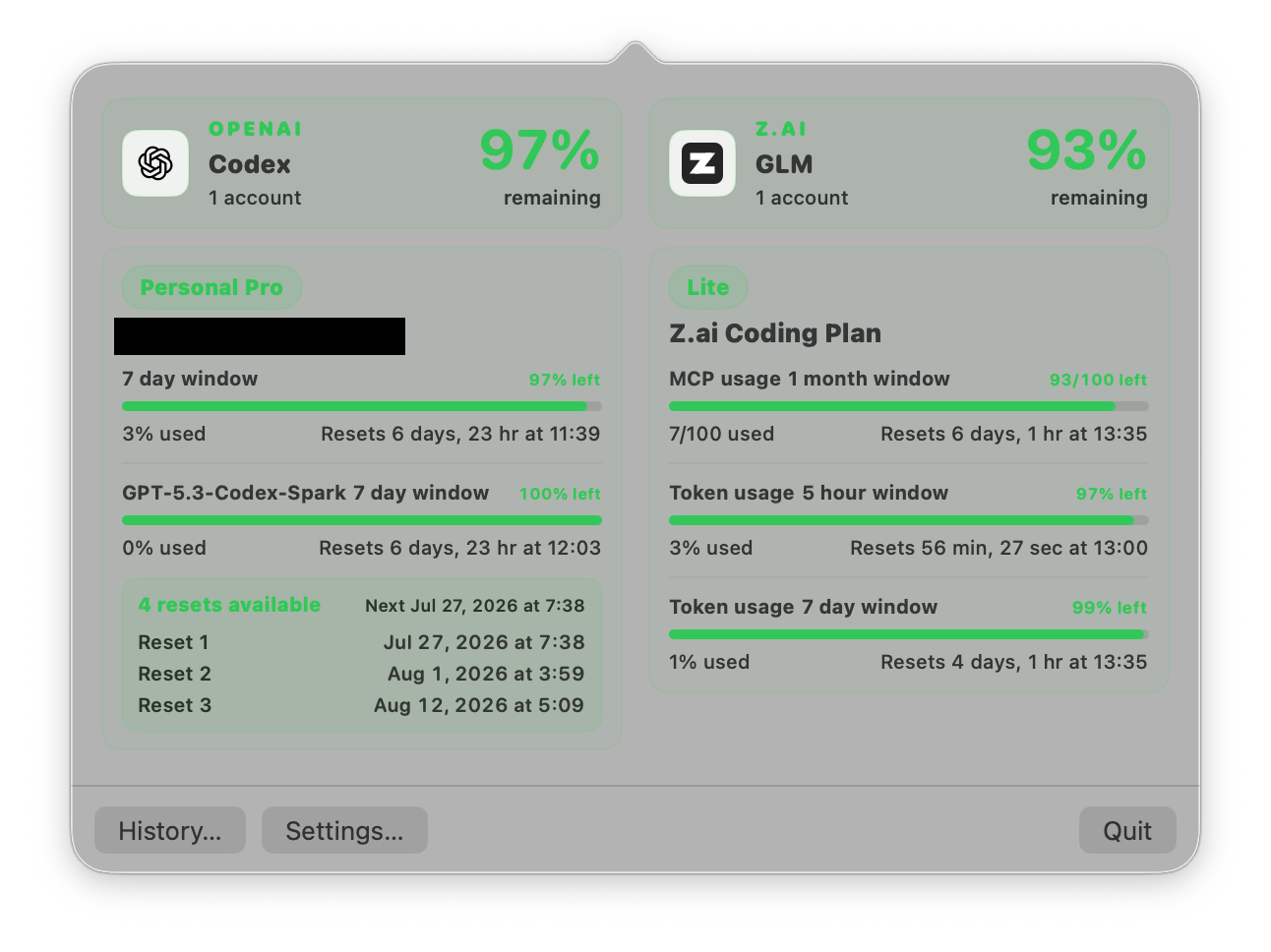 AgentBar menu bar window