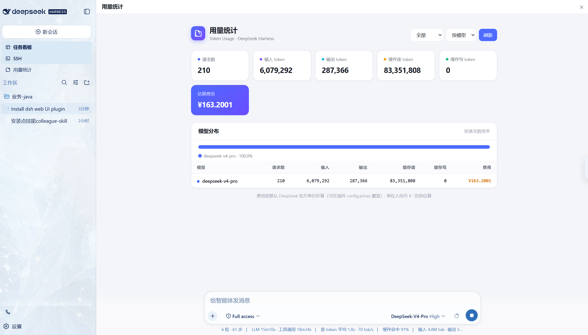 用量统计仪表盘(内嵌于 DSH Web UI 会话区)