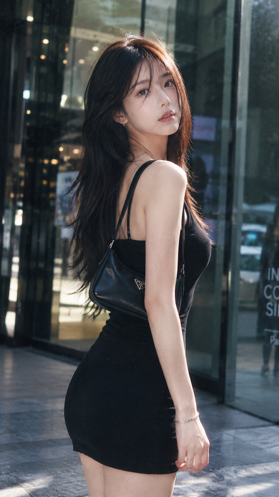 Urban fashion street portrait outside a shopping mall