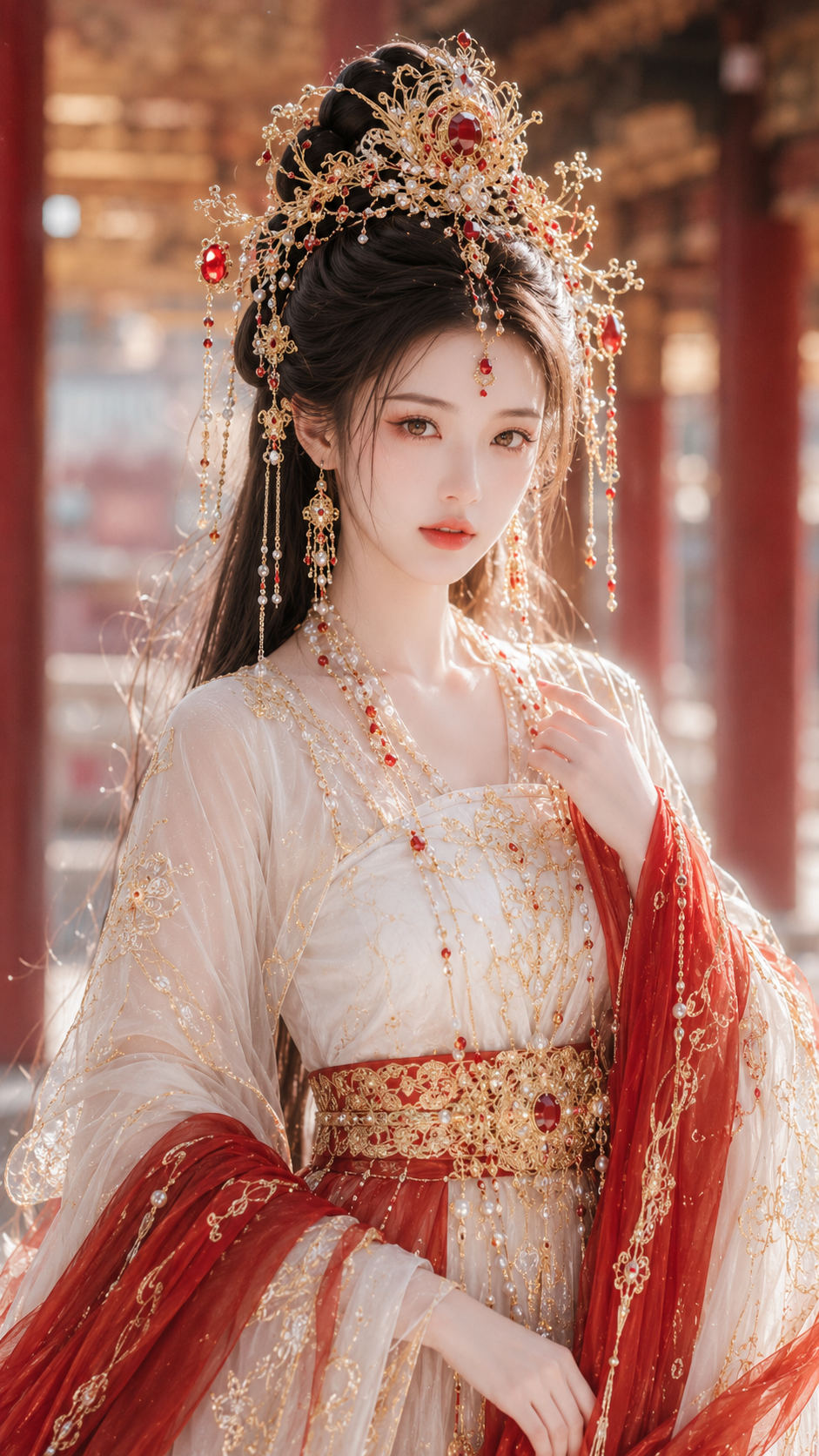 Red-and-gold gufeng xianxia portrait