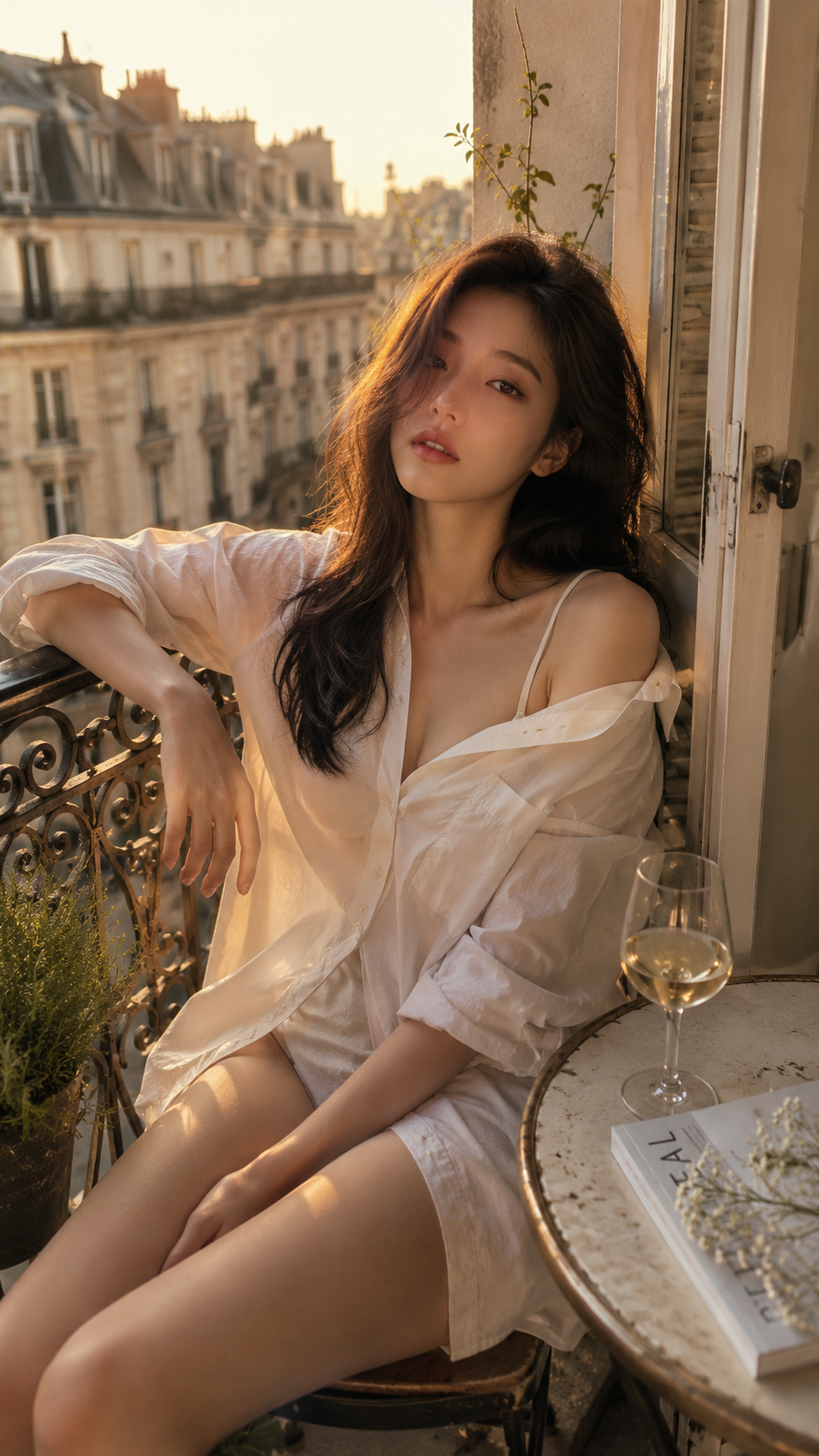 French effortless portrait on a Paris balcony