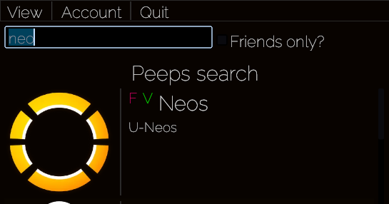 Screenshot of user search