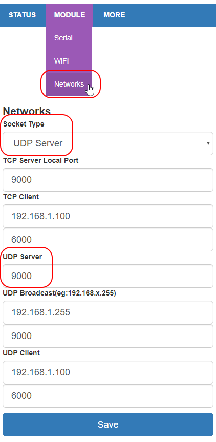 Networks page setup