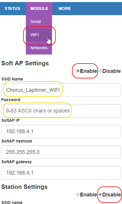 WiFi page setup