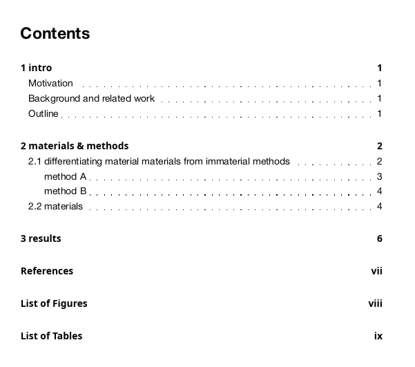 a dummy table of contents